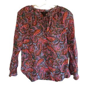 J. Crew Petite Paisley Silk Bloouse Boho Blue Pink Orange 2P 2
